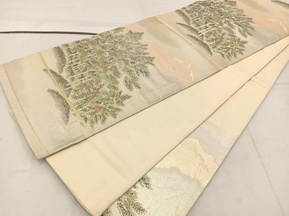 平和屋着物◎六通柄袋帯　遠山樹林文　金銀糸　正絹　逸品　BAAW1045mz