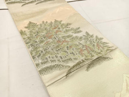 平和屋着物◎六通柄袋帯　遠山樹林文　金銀糸　正絹　逸品　BAAW1045mz