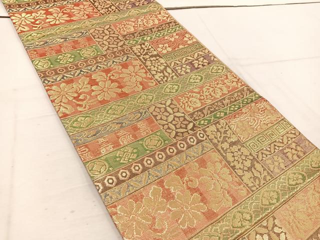 平和屋着物◎佐賀錦　六通柄袋帯　吉祥花文　金糸　正絹　逸品　BAAW1047mz
