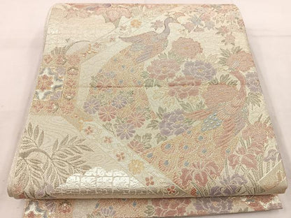 平和屋着物◎佐賀錦　六通柄袋帯　孔雀花文　金糸　正絹　逸品　BAAW1050mz