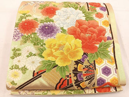 平和屋着物◎六通柄袋帯　唐織　花車文　金糸　正絹　逸品　BAAW1054mz