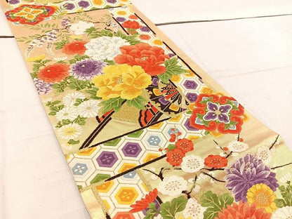 平和屋着物◎六通柄袋帯　唐織　花車文　金糸　正絹　逸品　BAAW1054mz