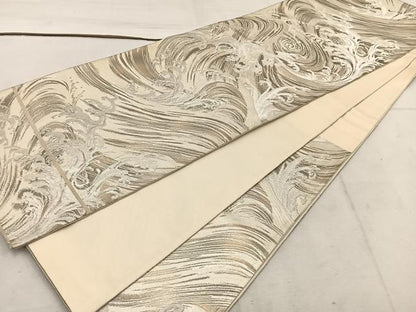 平和屋着物◎六通柄　本袋帯　立波文　銀糸　正絹　逸品　BAAW1057mz