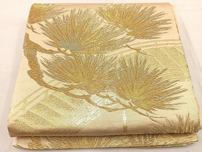 平和屋着物◎六通柄　京袋帯　渡橋草葉文　金糸　正絹　逸品　BAAW1062mz