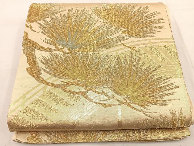 平和屋着物◎六通柄　京袋帯　渡橋草葉文　金糸　正絹　逸品　BAAW1062mz