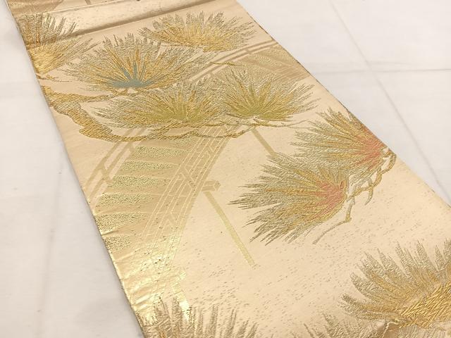 平和屋着物◎六通柄　京袋帯　渡橋草葉文　金糸　正絹　逸品　BAAW1062mz