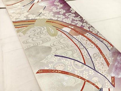 平和屋着物◎六通柄袋帯　唐織　束ね熨斗花文　金銀糸　正絹　逸品　BAAW1066mz