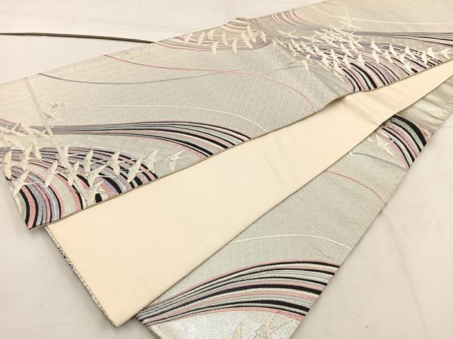 平和屋着物◎六通柄袋帯 唐織 飛鶴文 銀糸 正絹 逸品 BAAW1071mz