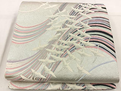 平和屋着物◎六通柄袋帯 唐織 飛鶴文 銀糸 正絹 逸品 BAAW1071mz