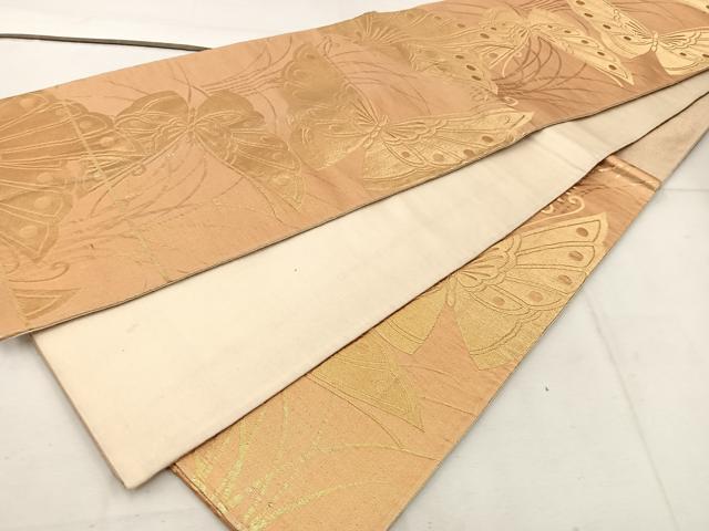 平和屋着物◎六通柄袋帯　舞蝶文　金糸　正絹　逸品　BAAW1076mz