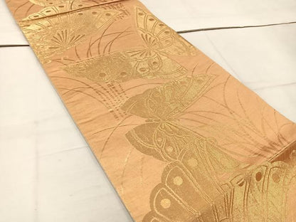 平和屋着物◎六通柄袋帯　舞蝶文　金糸　正絹　逸品　BAAW1076mz