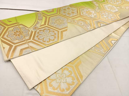 平和屋着物◎六通柄袋帯　亀甲花文　金銀糸　正絹　逸品　BAAW1078mz