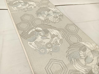 平和屋着物◎六通柄 京袋帯 花蝶丸文 銀糸 正絹 逸品 BAAW1083mz