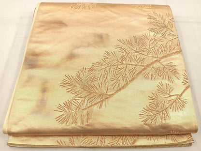 平和屋着物◎六通柄袋帯 枝松葉文 金糸 正絹 逸品 BAAW1087mz