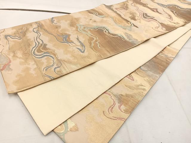 平和屋着物◎六通柄袋帯 流水文 金糸 正絹 逸品 BAAW1089mz