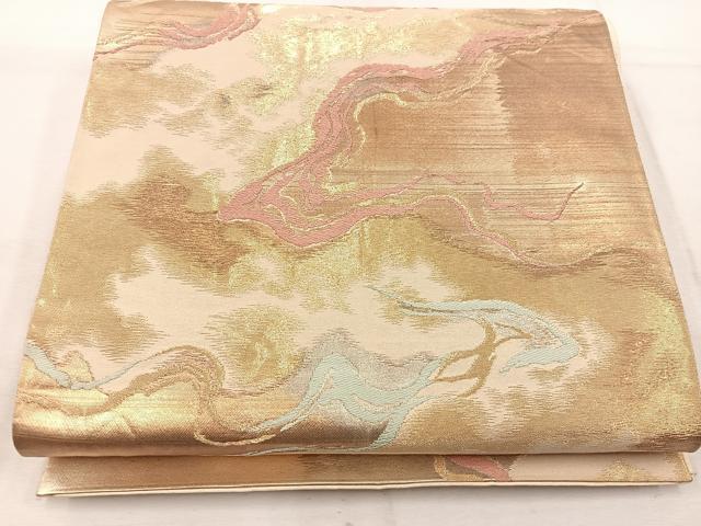 平和屋着物◎六通柄袋帯 流水文 金糸 正絹 逸品 BAAW1089mz