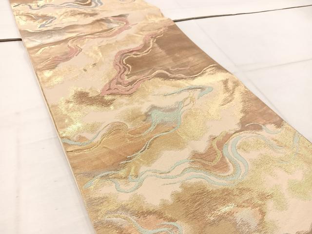 平和屋着物◎六通柄袋帯 流水文 金糸 正絹 逸品 BAAW1089mz