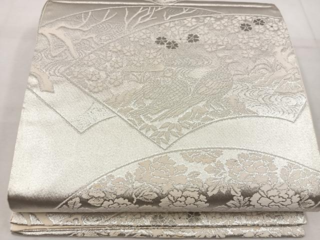 平和屋着物◎六通柄袋帯 地紙重ね花鳥文 プラチナ箔二重織 正絹 逸品 BAAW1090mz