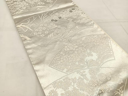 平和屋着物◎六通柄袋帯 地紙重ね花鳥文 プラチナ箔二重織 正絹 逸品 BAAW1090mz