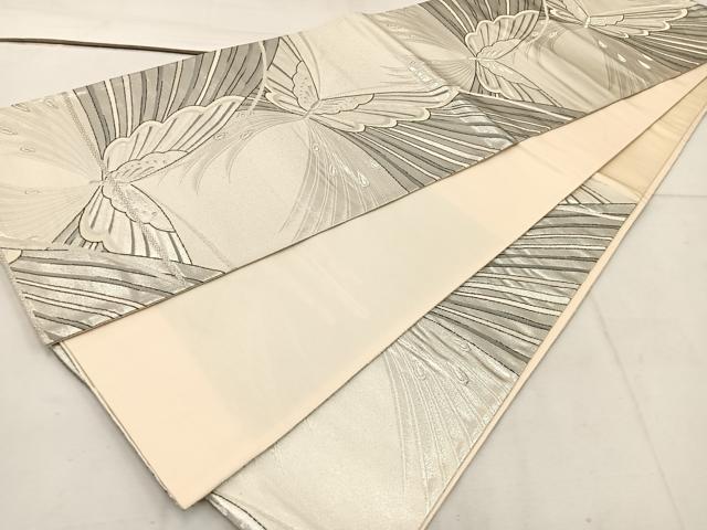 平和屋着物◎六通柄袋帯 舞蝶文 銀糸 正絹 逸品 BAAW1094mz