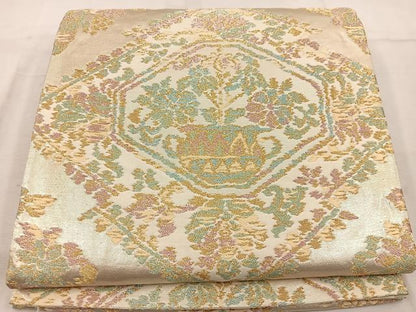 平和屋着物◎六通柄袋帯　陶器花文　金糸　正絹　逸品　BAAW1095mz