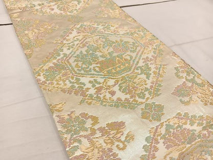 平和屋着物◎六通柄袋帯　陶器花文　金糸　正絹　逸品　BAAW1095mz