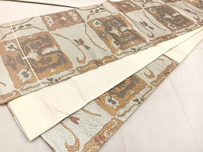 平和屋着物◎六通柄袋帯 ふくれ織 幾何学文様 金銀糸 正絹 逸品 BAAW1100mz