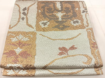 平和屋着物◎六通柄袋帯 ふくれ織 幾何学文様 金銀糸 正絹 逸品 BAAW1100mz