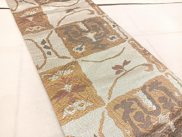 平和屋着物◎六通柄袋帯 ふくれ織 幾何学文様 金銀糸 正絹 逸品 BAAW1100mz