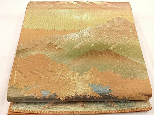 平和屋着物◎六通柄袋帯　遠山文　金糸　正絹　逸品　BAAW1102mz