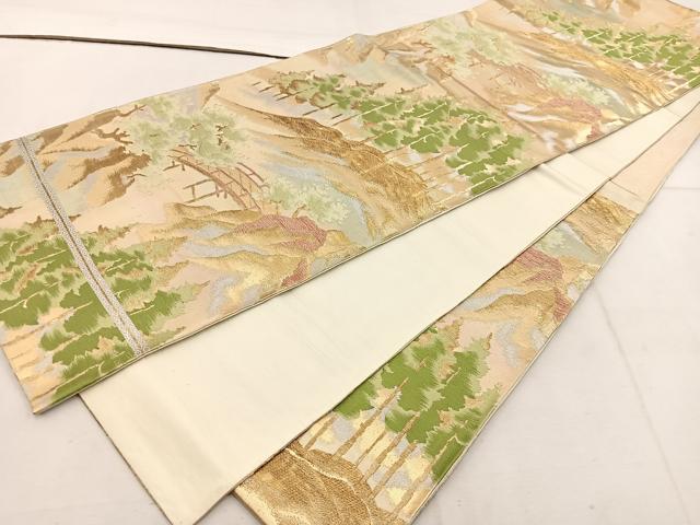 平和屋着物◎六通柄袋帯 樹林風景文 金銀糸 正絹 逸品 BAAW1103mz