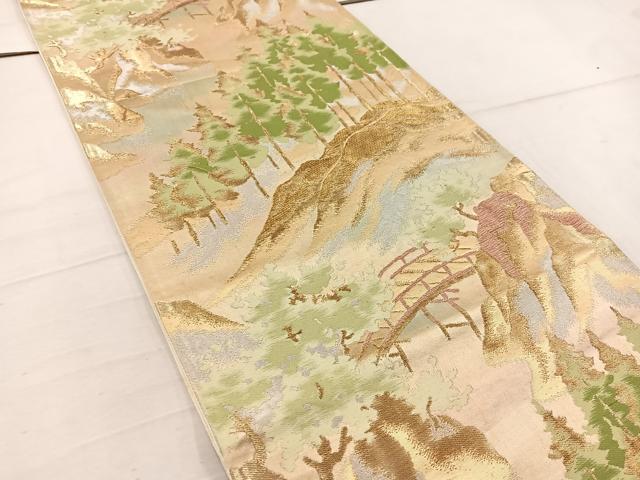 平和屋着物◎六通柄袋帯 樹林風景文 金銀糸 正絹 逸品 BAAW1103mz