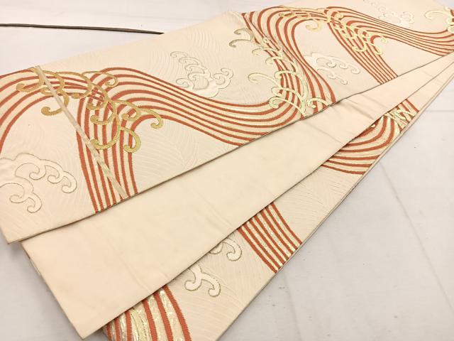 平和屋着物◎六通柄袋帯 立波文 金糸 正絹 逸品 BAAW1107mz