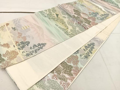 平和屋着物◎六通柄袋帯 京山水 プラチナ二重箔 正絹 逸品 BAAW1112mz