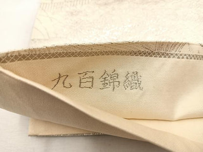 平和屋着物◎六通柄袋帯　九百錦織　風景花文　プラチナ二重箔　正絹　逸品　BAAW1113mz