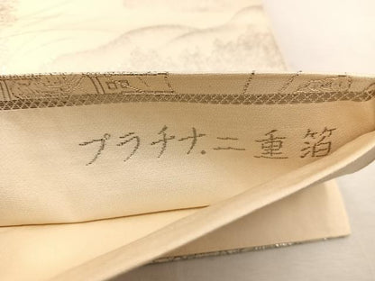 平和屋着物◎六通柄袋帯　九百錦織　風景花文　プラチナ二重箔　正絹　逸品　BAAW1113mz