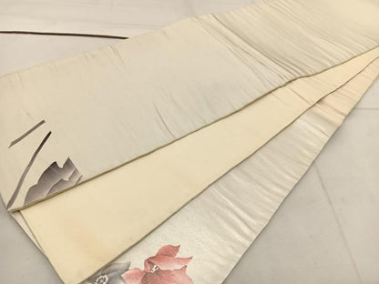 平和屋着物◎太鼓柄袋帯 手描き 枝花文 引箔 正絹 逸品 BAAW1116mz