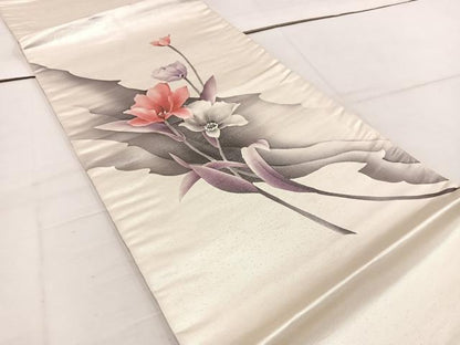 平和屋着物◎太鼓柄袋帯 手描き 枝花文 引箔 正絹 逸品 BAAW1116mz