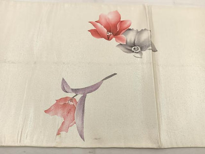 平和屋着物◎太鼓柄袋帯 手描き 枝花文 引箔 正絹 逸品 BAAW1116mz