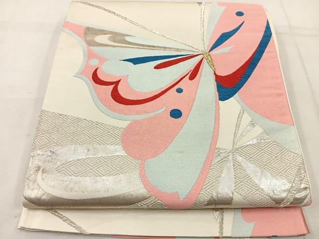 平和屋着物◎六通柄袋帯 舞蝶文 金銀糸 正絹 逸品 AAAN2313ou