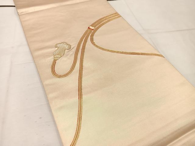 平和屋着物◎太鼓柄袋帯 総刺繍 駒刺繍 紐 金糸 正絹 逸品 BAAW1123mz