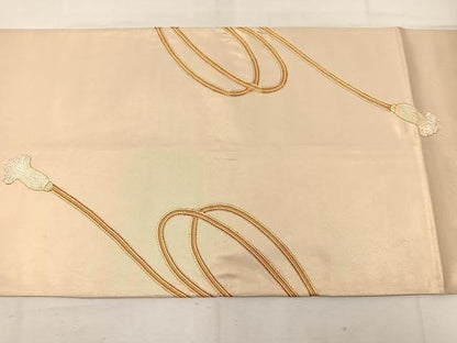平和屋着物◎太鼓柄袋帯 総刺繍 駒刺繍 紐 金糸 正絹 逸品 BAAW1123mz