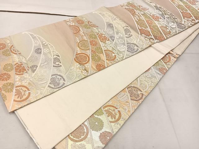 平和屋着物◎六通柄袋帯　宝尽くし花文　銀糸　正絹　逸品　BAAW1124mz