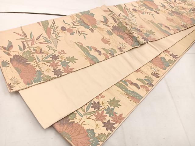 平和屋着物◎六通柄袋帯　流水花鳥文　金銀糸　正絹　逸品　BAAW1128mz