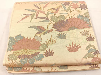 平和屋着物◎六通柄袋帯　流水花鳥文　金銀糸　正絹　逸品　BAAW1128mz