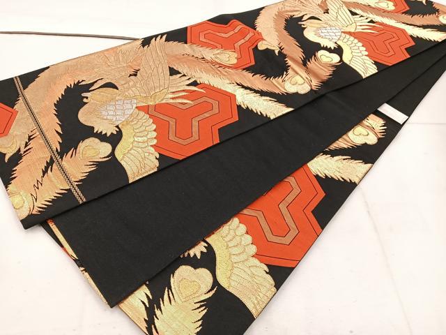 平和屋着物◎六通柄袋帯　鳳凰毘沙門亀甲　黒地　金銀糸　正絹　逸品　BAAW1129mz