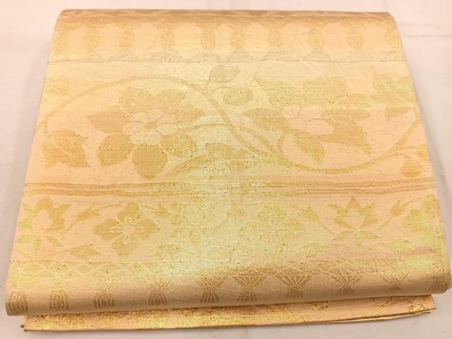 平和屋着物◎六通柄袋帯　枝花文　金糸　正絹　逸品　BAAW1130mz