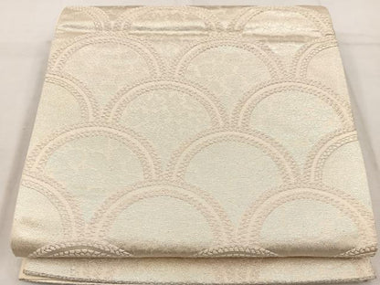 平和屋着物◎六通柄袋帯　青海波花文　銀糸　正絹　逸品　BAAW1132mz