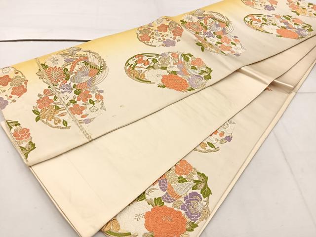 平和屋着物◎西陣　六通柄袋帯　唐織　花鳥丸文　金銀糸　正絹　逸品　BAAW1133mz