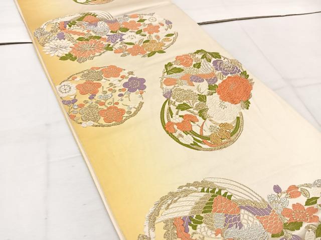 平和屋着物◎西陣　六通柄袋帯　唐織　花鳥丸文　金銀糸　正絹　逸品　BAAW1133mz